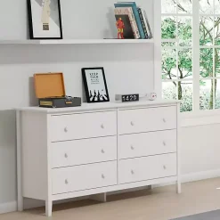 White Brazilian Pine Wood 6-Drawer Dresser