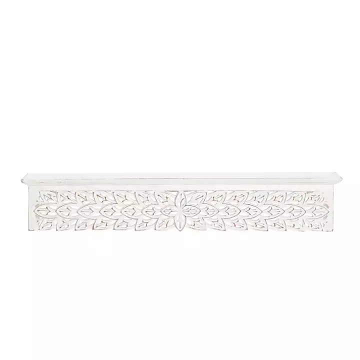 White Carved Floral Decorative Wall Shelf