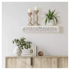 White Carved Floral Decorative Wall Shelf