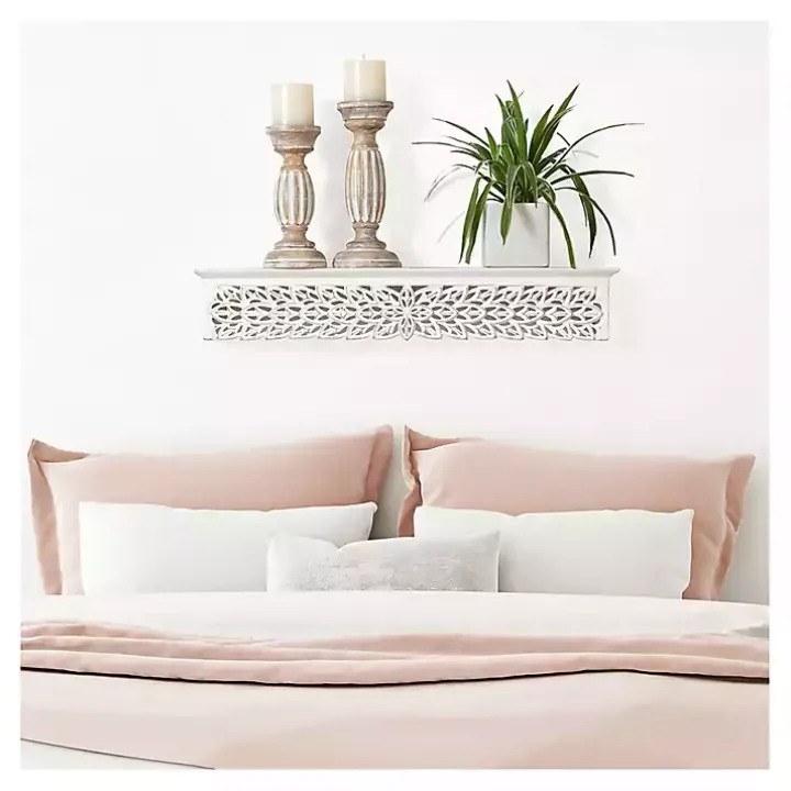 White Carved Floral Decorative Wall Shelf