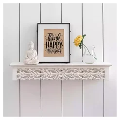 White Carved Floral Wall Shelf