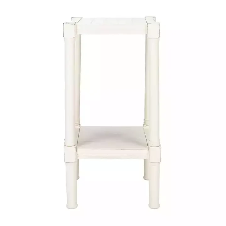 White Carved Pinewood Farmhouse Accent Table