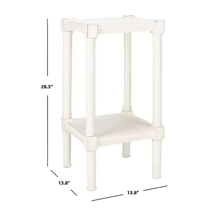 White Carved Pinewood Farmhouse Accent Table