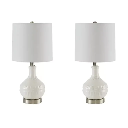 White Ceramic Embossed Table Lamp