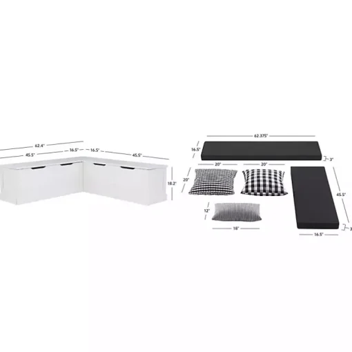 White Corner Bench with Black Cushions