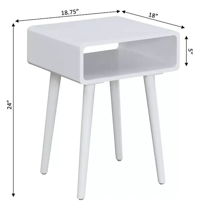 White Curved Edge Open Shelf Accent Table
