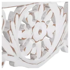 White Distressed Wood Carved Floral Shelf
