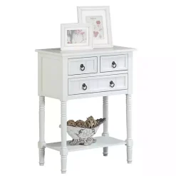 White 3-Drawer Turned Legs Accent Table