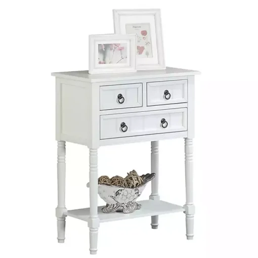 White 3-Drawer Turned Legs Accent Table
