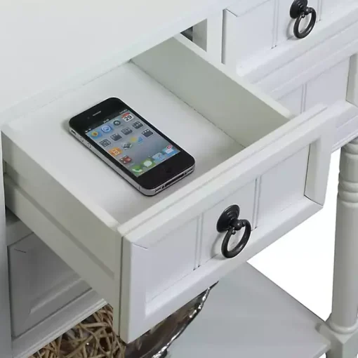 White 3-Drawer Turned Legs Accent Table