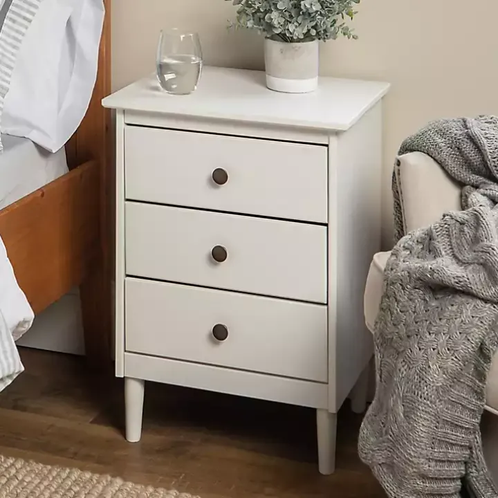 White 3-Drawer Wood Nightstand