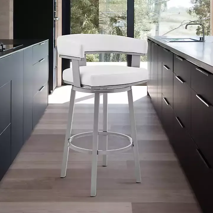 White Faux Leather Lorin Swivel Counter Stool