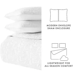 White Floral Stitch 3-pc. King Quilt Set