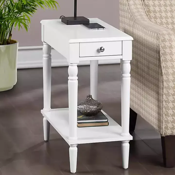 White French Country Single Drawer Accent Table