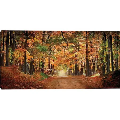 White Horse In Autumn Canvas Art Print