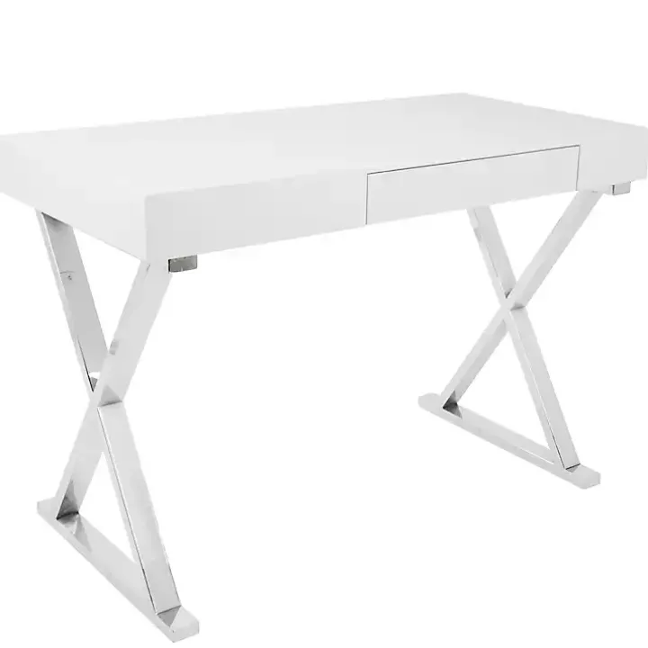 White Luster Chrome Leg Desk