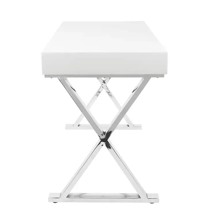 White Luster Chrome Leg Desk