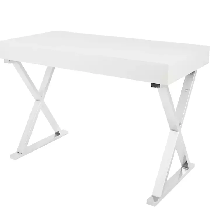 White Luster Chrome Leg Desk