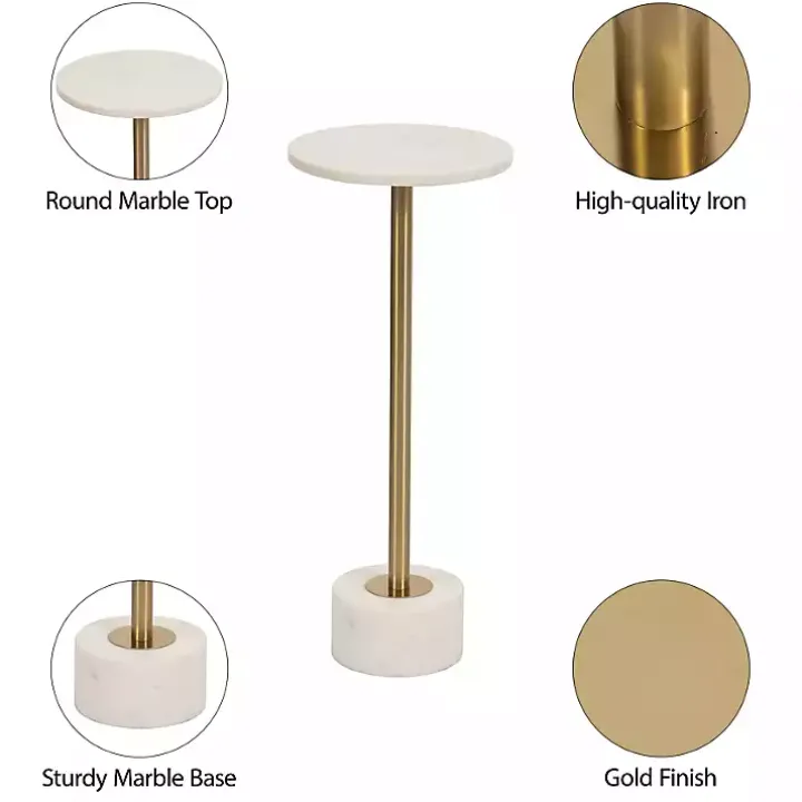 White Marble & Gold Metal Round Cocktail Table