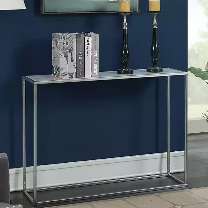 White Marble & Silver Metal Slim Console Table
