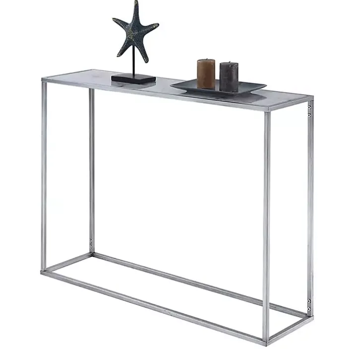 White Marble & Silver Metal Slim Console Table