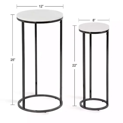 White Marble Black Nesting Accent Tables, Set of 2