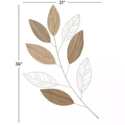 White Metal and Reed Leaf Wall Plaque