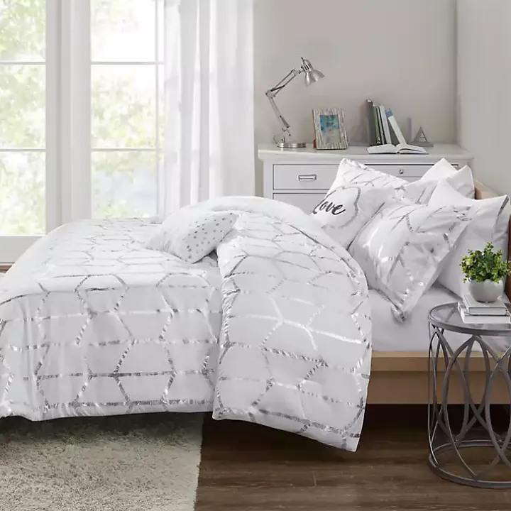 White Metallic 5-pc. Full/Queen Comforter Set