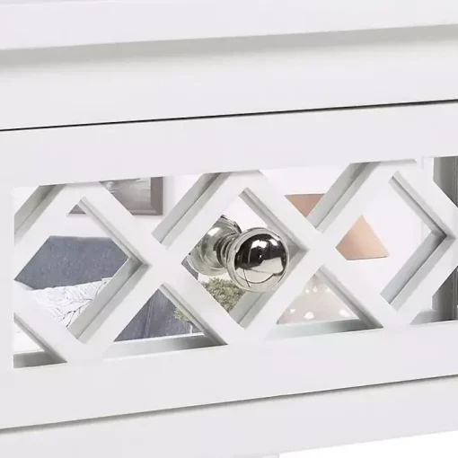 White Mirrored Drawer Square Accent Table