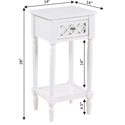 White Mirrored Drawer Square Accent Table