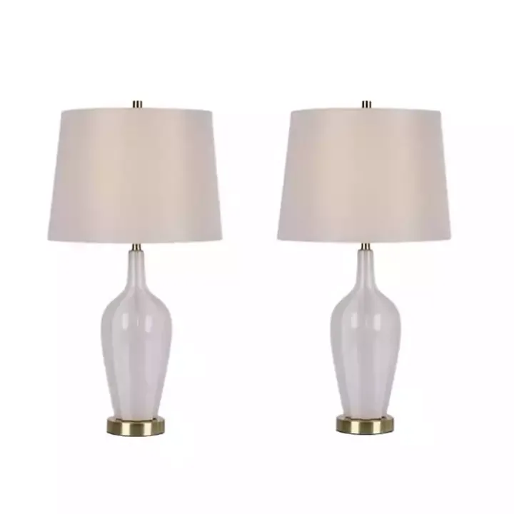 White Needle Neck Ceramic Table Lamps, Set of 2
