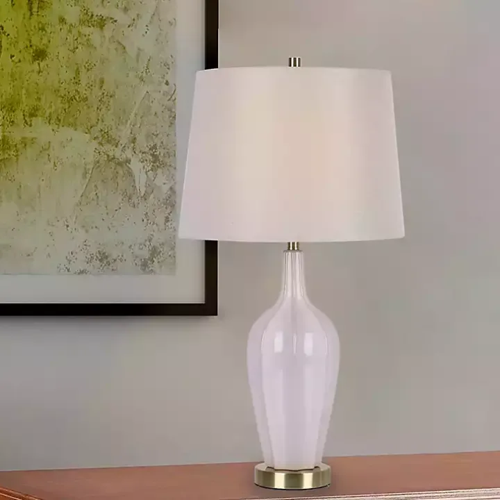 White Needle Neck Ceramic Table Lamps, Set of 2