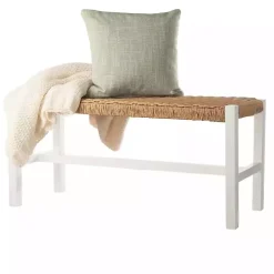 White Newport Wood and Rattan Bench