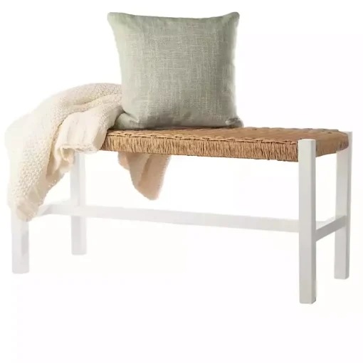 White Newport Wood and Rattan Bench