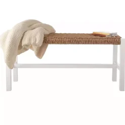White Newport Wood and Rattan Bench