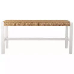 White Newport Wood and Rattan Bench