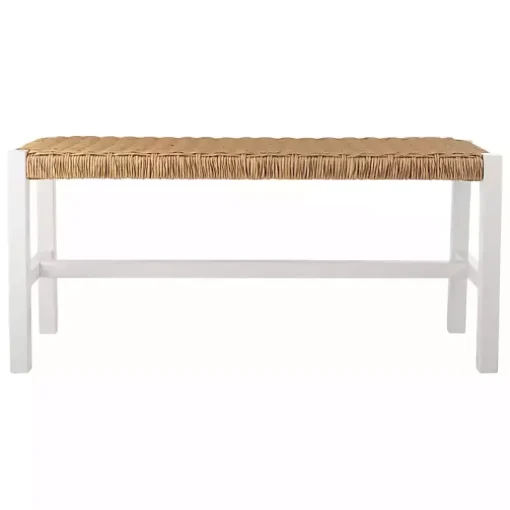 White Newport Wood and Rattan Bench