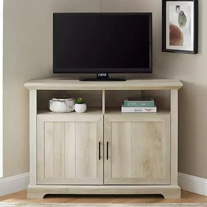 White Oak Grooved Door Corner TV Stand
