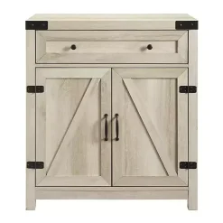 White Oak Wash Wooden and Metal Barn Door Cabinet