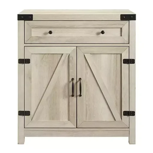White Oak Wash Wooden and Metal Barn Door Cabinet