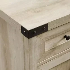 White Oak Wash Wooden and Metal Barn Door Cabinet