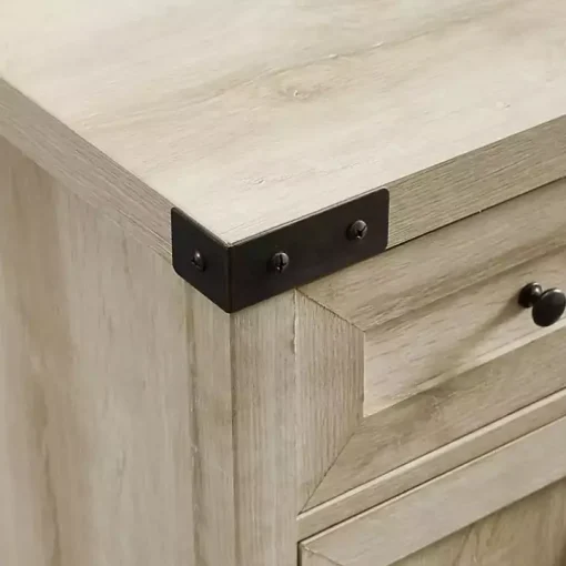 White Oak Wash Wooden and Metal Barn Door Cabinet