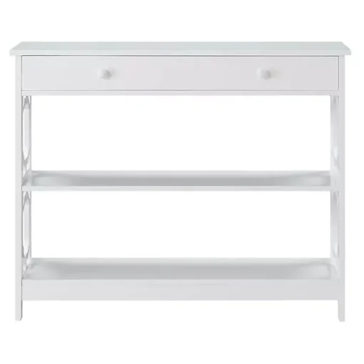 White Octagon 2-Shelf Console Table