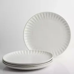White Petals Ceramic Dinner Plates, Set of 4