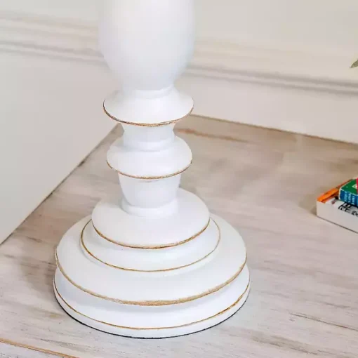 White Resin Table Lamp with Blue Stripe Shade