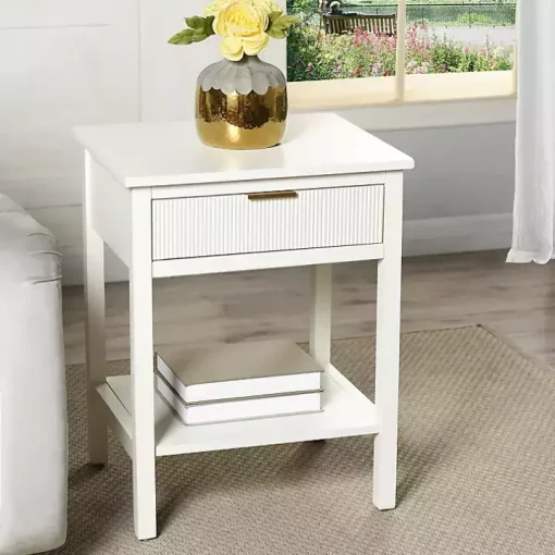 White Ribbed Wood Colleen Accent Table
