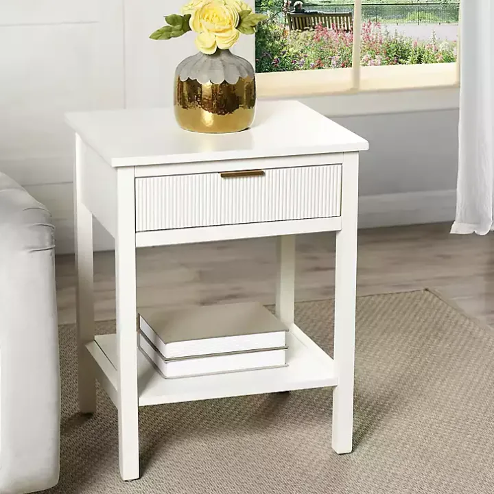 White Ribbed Wood Colleen Accent Table