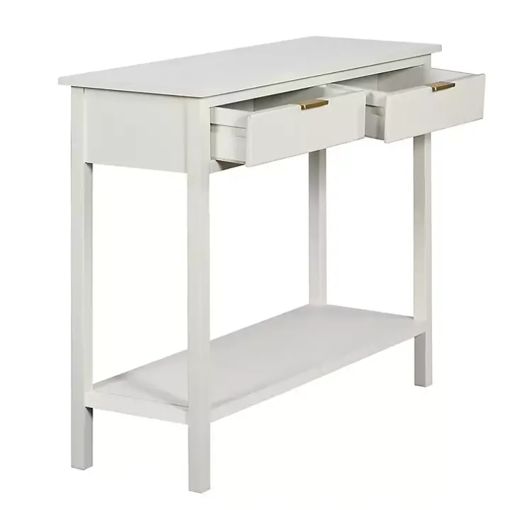White Ribbed Wood 2-Drawer Colleen Console Table