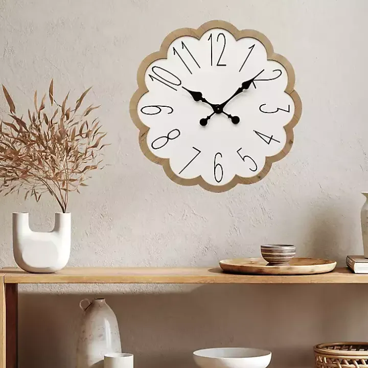 White Scalloped Wood Wall Clock