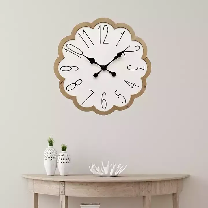 White Scalloped Wood Wall Clock